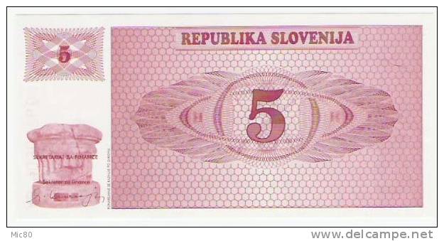 Slovénie Billet 5 Tolarjev 1990 NEUF - Slovénie