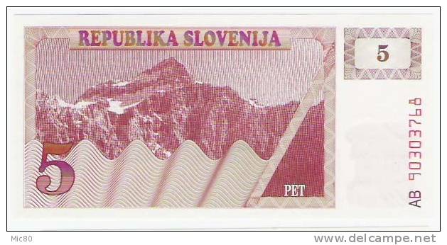 Slovénie Billet 5 Tolarjev 1990 NEUF - Slovenia