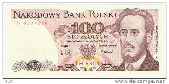 Pologne Billet 100 Zlotych 1988 NEUF - Pologne
