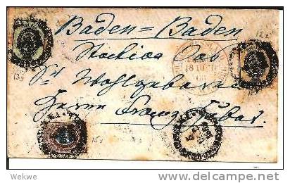 Rl150/ - RUSSLAND -  Mischfrankatur, 3 Farben 1866, Nach Baden Baden - Briefe U. Dokumente