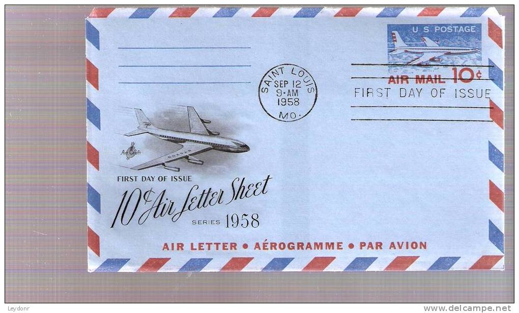 FDC Jet Airliner - Aerogramme - Scott # UC32a - 1951-1960