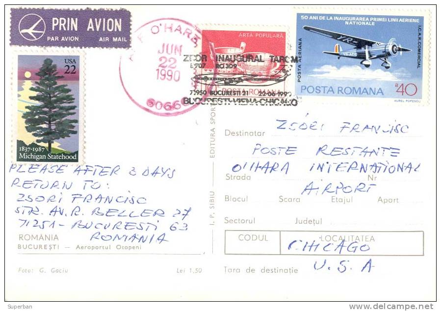 AVIATION CIVILE - ENV. 1980 - AVION Sur AÉROPORT BUCAREST - OTOPENI : TAROM - ROUMANIE - CARTE MAXIMUM (b-865) - 1946-....: Moderne