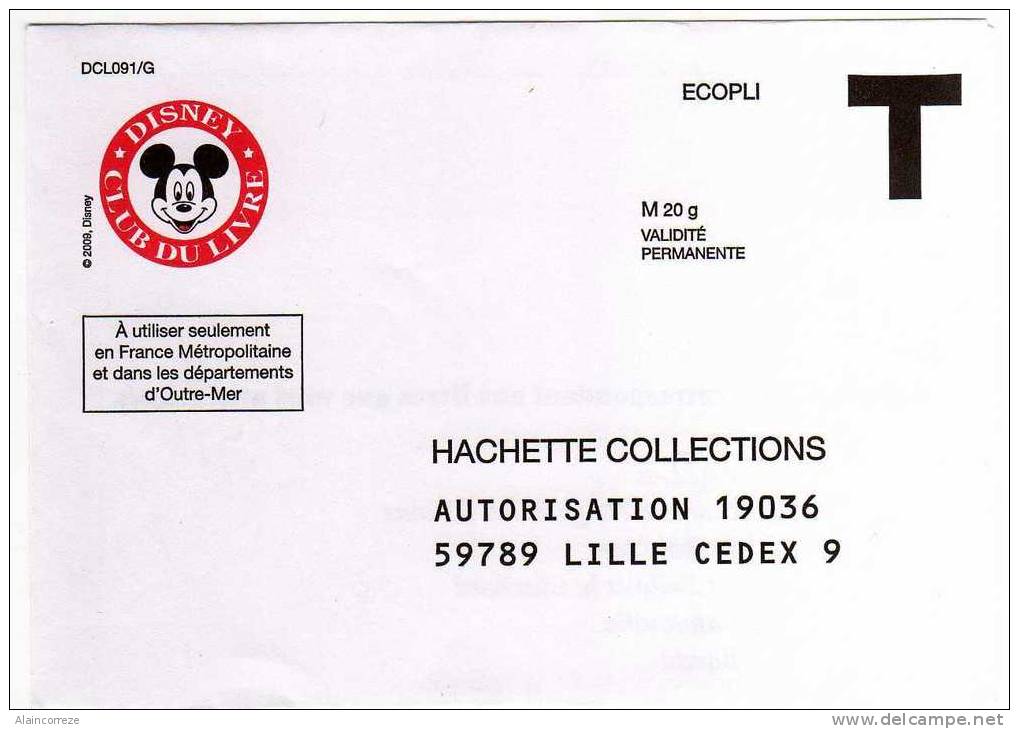 Enveloppe Correspondance Réponse Postréponse Ecopli Nord Lille Disney Club Du Livre Mickey - Cards/T Return Covers