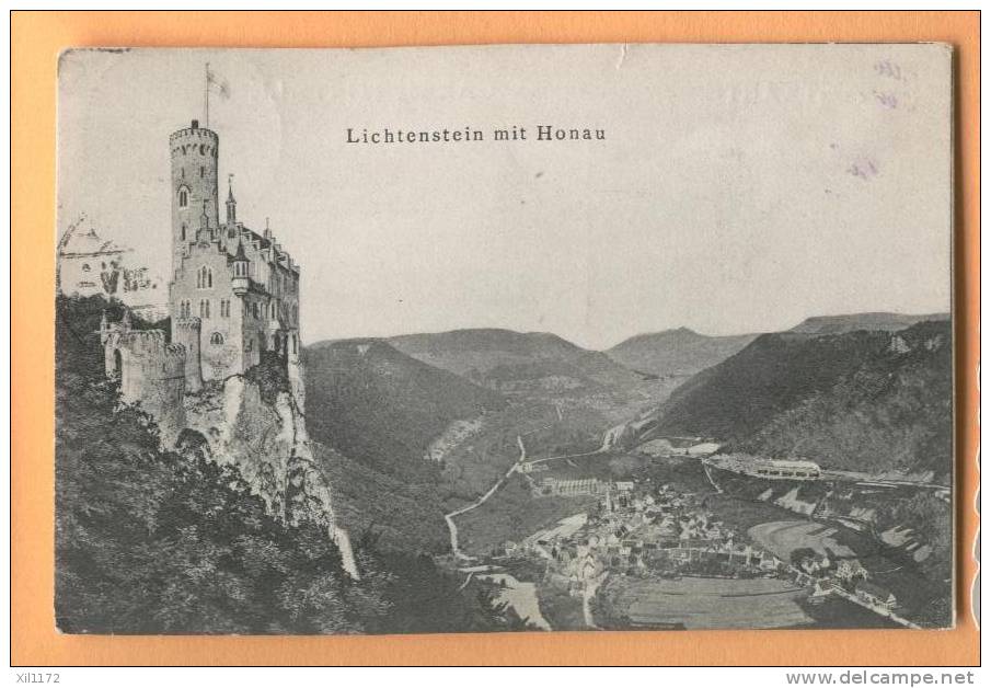 E143 Château Du Lichtenstein Avec Honau. Vallée Du Rhin. Circulé Vers Cully. - Liechtenstein