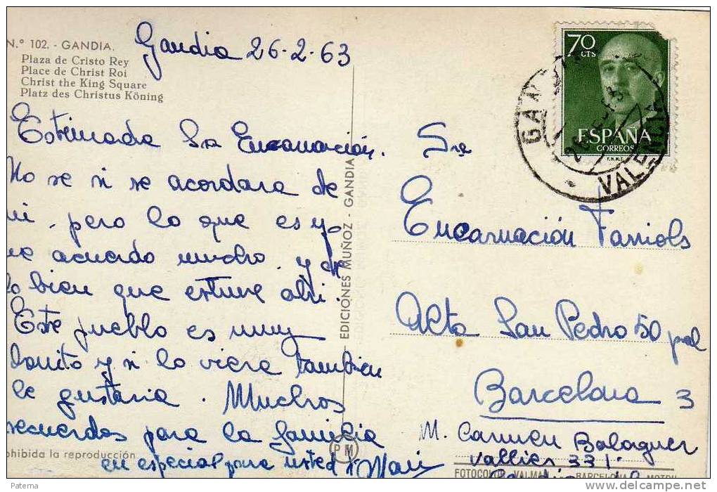 Postal,  Gandia (Valencia) 1963 - Covers & Documents