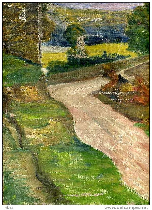 - PAYSAGE AVEC UN PONT . HUILE SUR TOILE NON SIGNEE . DATE 1921 AU DOS - Huiles