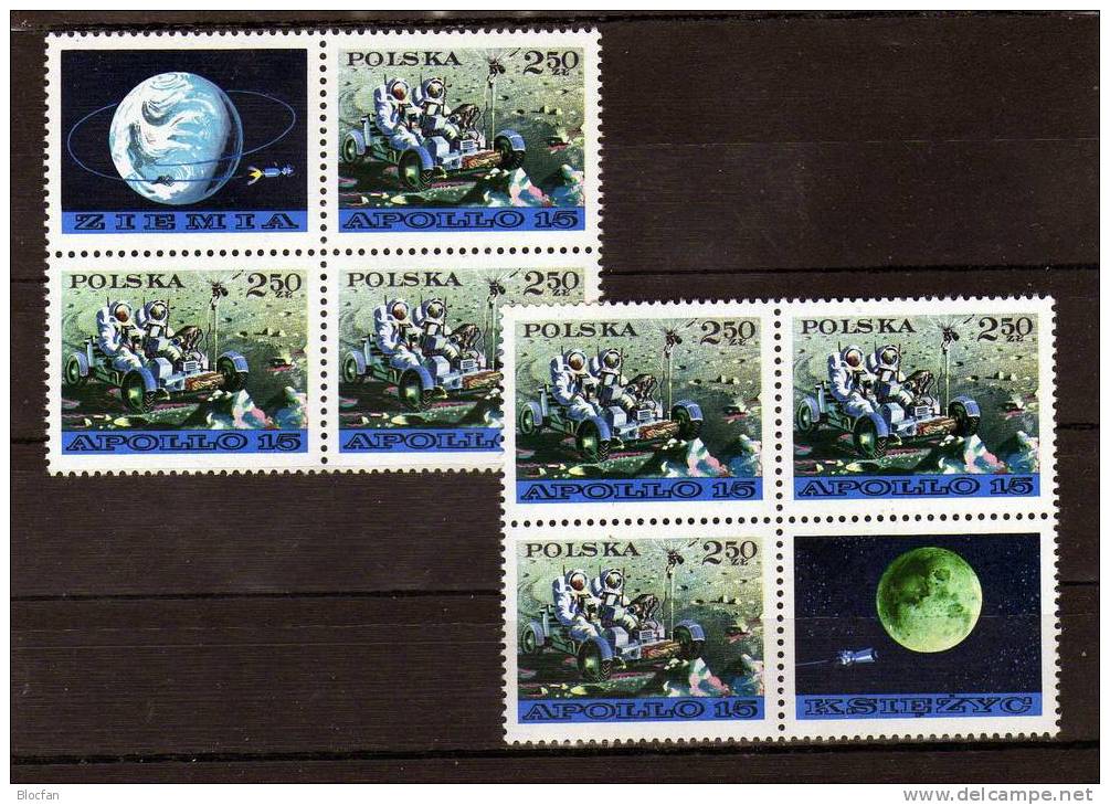 US Apollo-Programm 1979 Polska 2123,VB Mit Zf1+2 ** 12€ Raumfahrt Mond-Auto Bloque S/s Blocs Moon-space Sheets Bf Poland - Unused Stamps