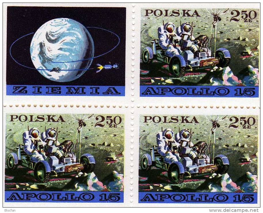 US Apollo-Programm 1979 Polska 2123,VB Mit Zf1+2 ** 12€ Raumfahrt Mond-Auto Bloque S/s Blocs Moon-space Sheets Bf Poland - Unused Stamps