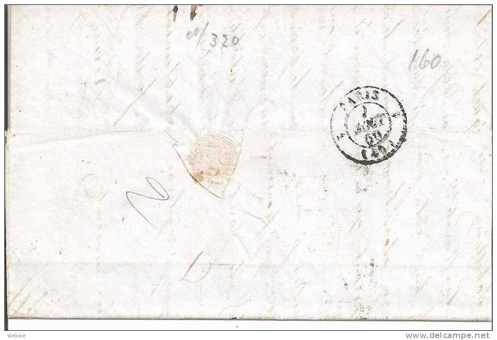 Rl157/- RUSSLAND -  Moskau-Paris Unfrei, 1850, Porto 10 Kp. - Briefe U. Dokumente