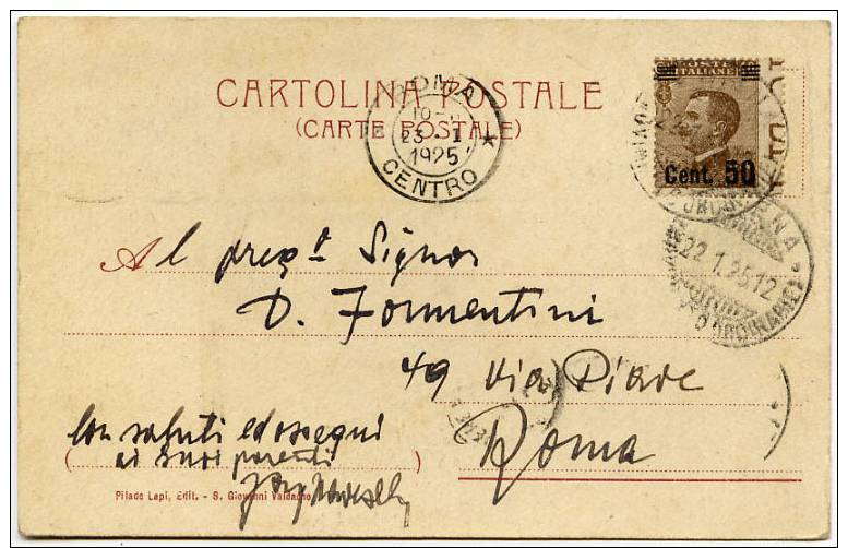 STORIA POSTALE FRANCOBOLLO MICHETTI SOPRASTAMPATO 50 CENTESIMI SU 40 BRUNO DENTELLATURA SPOSTATA SENSO ORIZZONTALE SIENA - Storia Postale