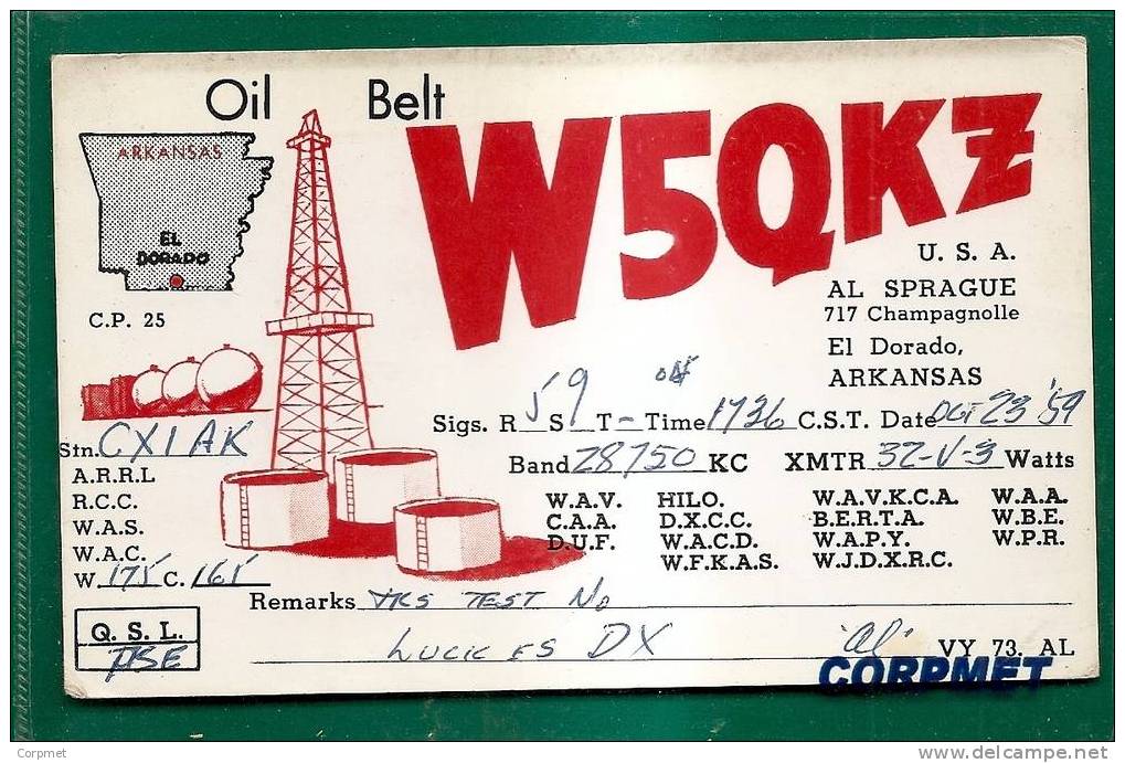 OIL BELT - ARKANSAS EL DORADO - RADIO 1959 CARD Sent To MONTEVIDEO, URGUAY - Radio