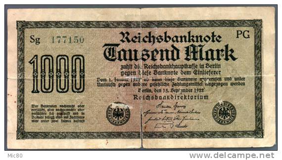 Allemagne Billet 1000 Marks 15/09/1922 - 1000 Mark