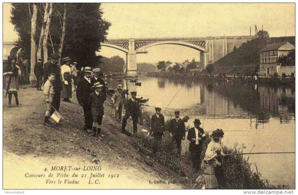 CPA. REPRO. MORET SUR MOING. CONCOURS DE PECHE DU 21 JUILLET 1912. VERS LE VIADUC. . - Pêche