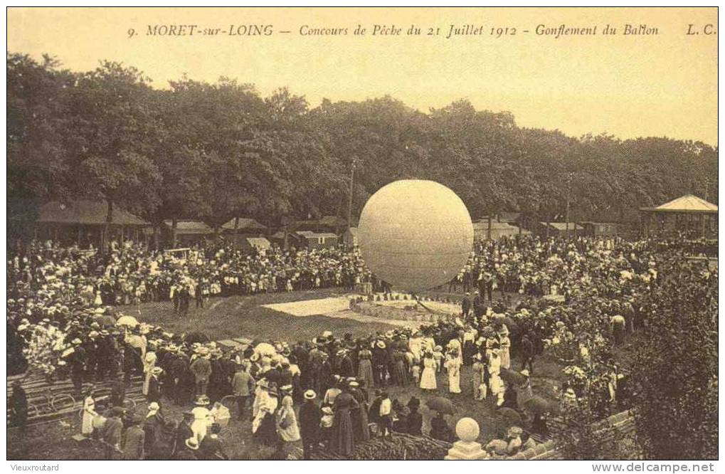 CPA. REPRO. MORET SUR MOING. CONCOURS DE PECHE DU 21 JUILLET 1912.  GONFLEMENT DU BALLON - Pêche