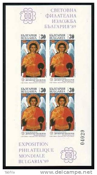 BULGARIA / BULGARIE - 1989 - Exp.philatelique Mondiale - "Saint Michel Archangel" - Bl** Non Dent. - Religie