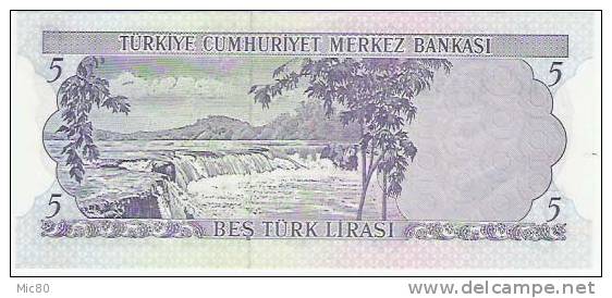 Turquie Billet 5 Lirasi 1970 NEUF - Turkey