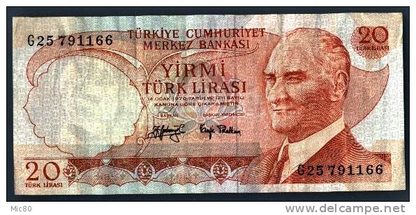 Turquie Billet 20 Lirasi 1970 - Turquia