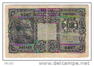 Italie Billet 10 Lires 1944 Tb - Italia – 10 Lire