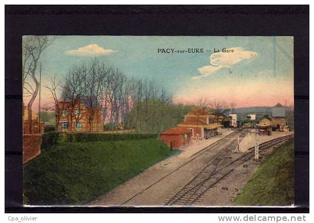 27 PACY SUR EURE Gare, Vue Générale, Colorisée, Ed Desaix, 1924 - Pacy-sur-Eure