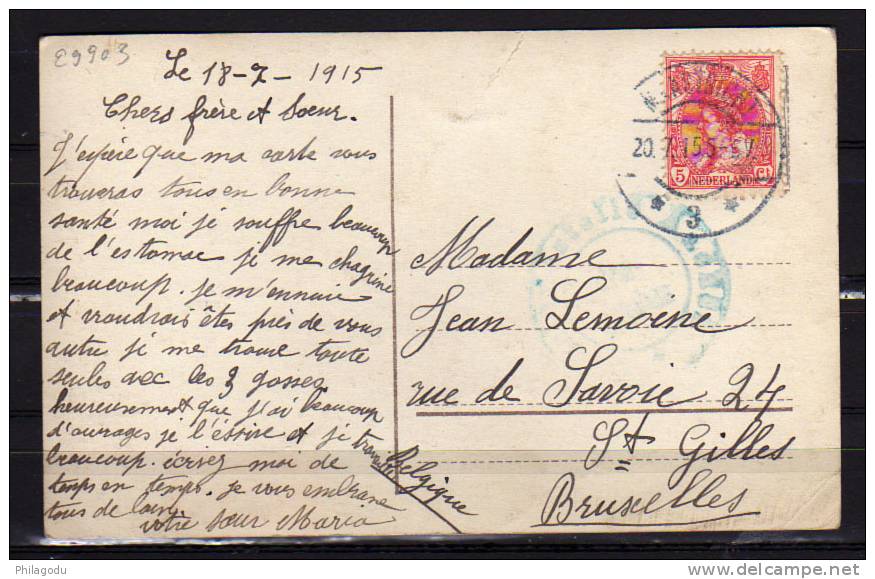 Pays-Bas 1915, Carte Postale Timbre Wilhelmine, CAMP DE PRISONNIER  Marque Censure - WW1