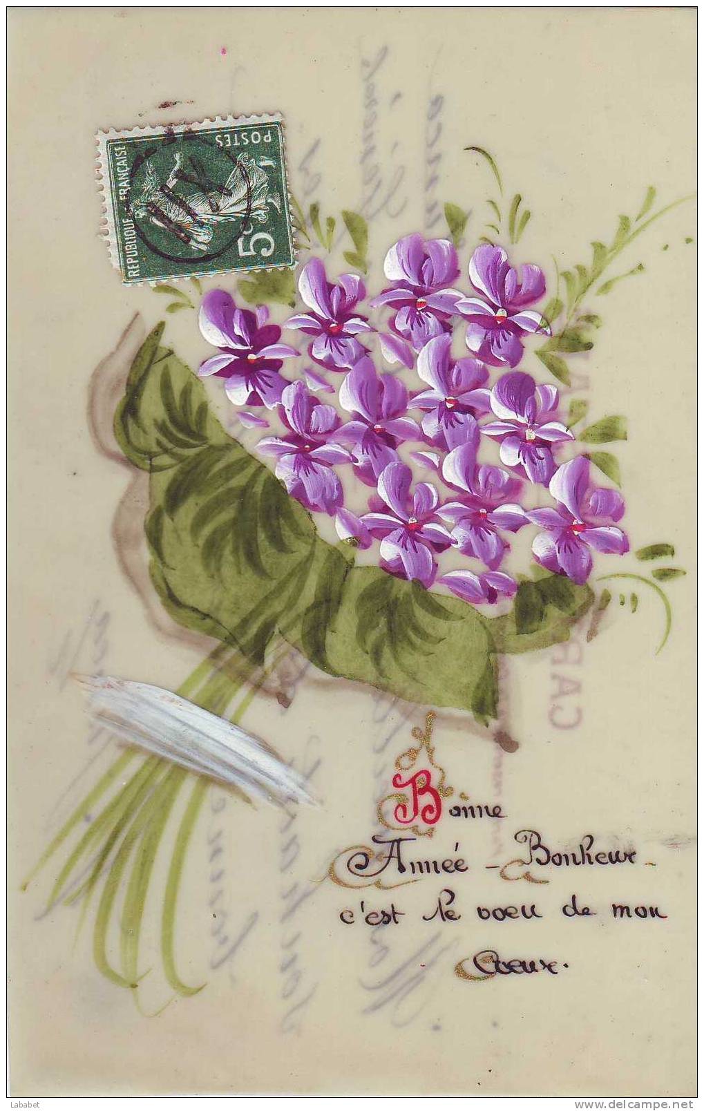 Mica  Bouquet De Violettes Peintes Bonne Année - Otros & Sin Clasificación