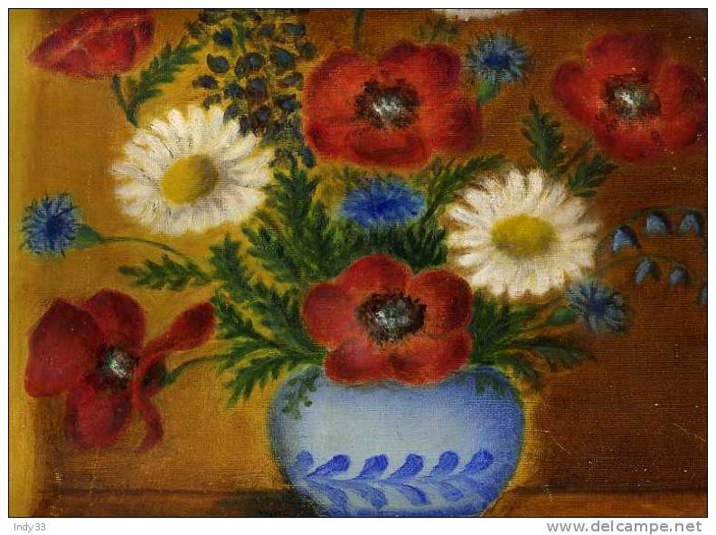 - FLEURS DES CHAMPS DANS UN VASE . HUILE SUR TOILE NON SIGNEE - Olii