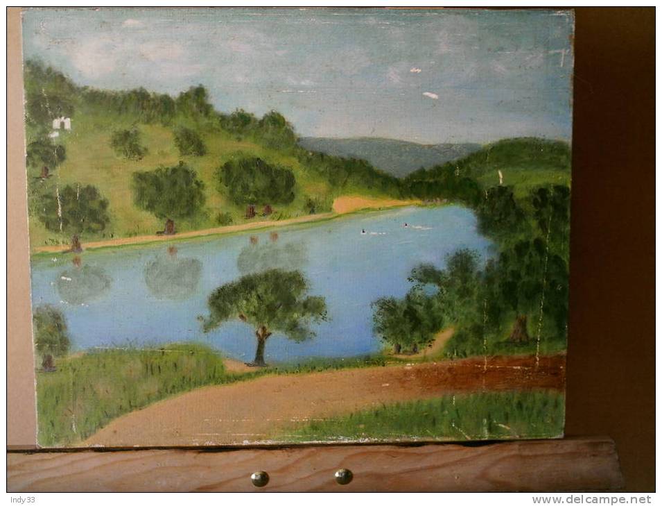 - ETANG AU CREUX DE COLLINES . HUILE SUR TOILE NON SIGNEE - Olieverf