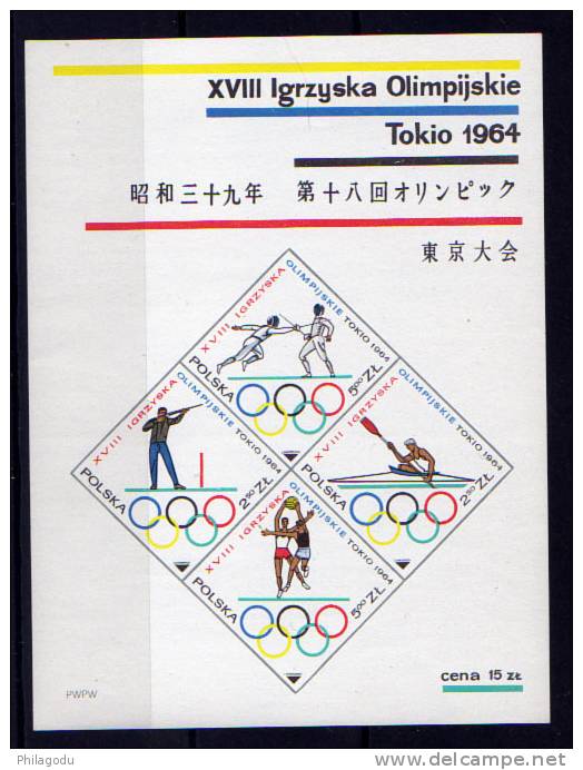 Pologne 1964, Jeux Olympiques De Tokio, Bf 39  ++parfait Neuf Sans Charnière ++Postfrich - Summer 1964: Tokyo