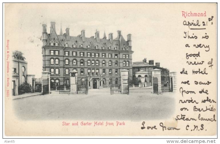 Star And Garter Hotel And Park, Richmond, Streatham Postmark Cancel, London Area(?), Antique Postcard - London Suburbs
