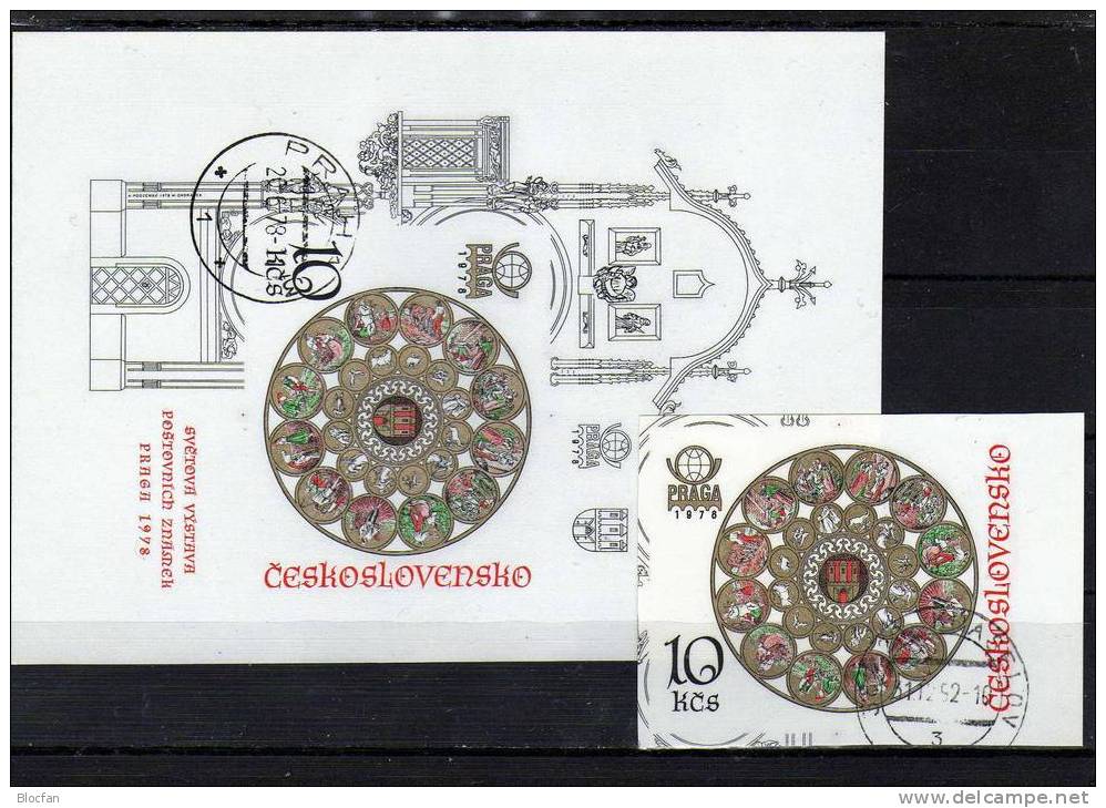 Gedenkblatt Prager Uhr Ungezähnt CSSR 2456 B,Block 35 B,Gbl.2/78 O 126€ Plus E-Kt.Kalendarium Tierkreiszeichen Ms Bf CSR - Blocs-feuillets