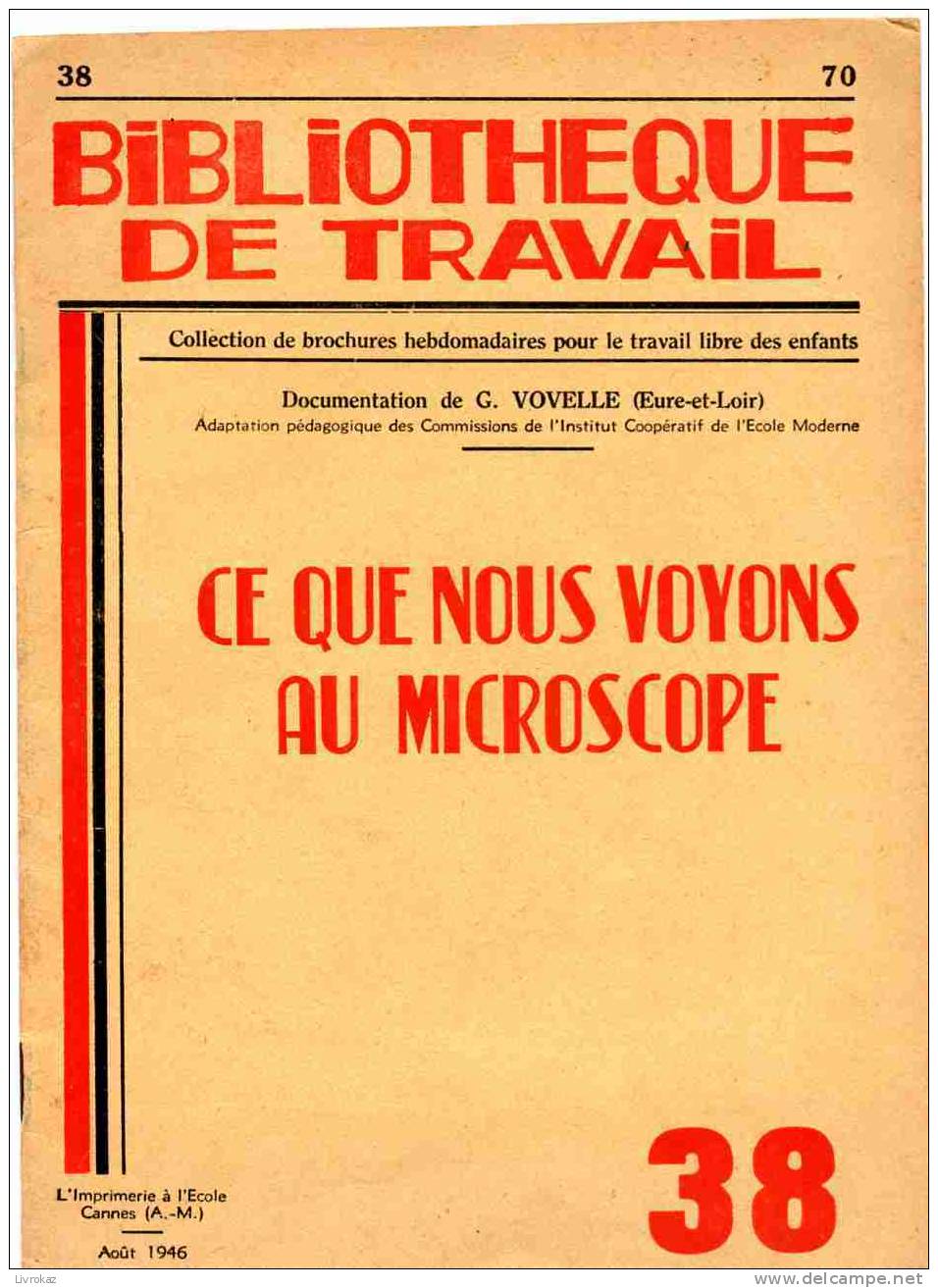 Bibliothèque De Travail (BT) N° 38 : Ce Que Nous Voyons Au Microscope. Revue Créée Par Célestin Freinet - 6-12 Ans