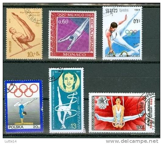 GYMNASTIQUE: Lot N°12 De 6 Timbres Différents URSS CCCP - Monaco - Mongolie - Pologne - Bulgarie - Cambodge - Gymnastics