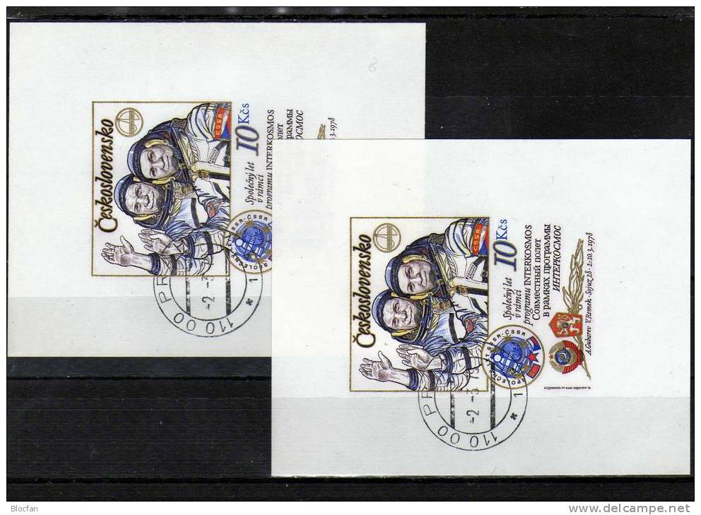 Blockpaar Geschnitten Kosmonauten - Flug Remek CSSR 2493 B II, Bl. 39 B I Und II O 340€ - Perforadas