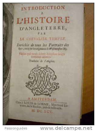 * INTRODUCTION A L'HISTOIRE D'ANGLETERRE  Par LE CHEVALIER TEMPLE  1695  ENRICHIE DE TOUS LES PORTRAITS DES ROIS - Bis 1700