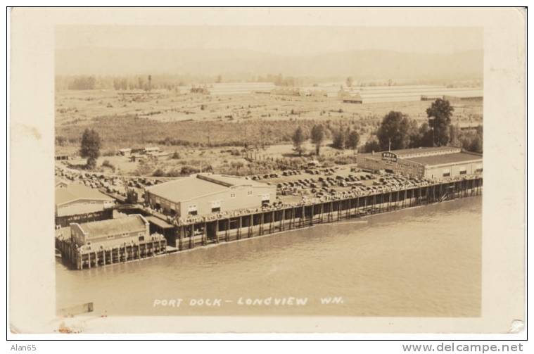 Longview WA Real Photo 1930s Vintage Postcard, Port Dock, Columbia River, Industry - Other & Unclassified