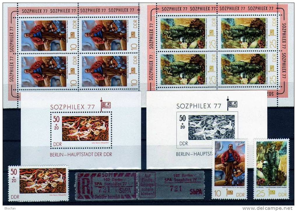 Berlin 1977 Ausstellungs - Set DDR 2247/8, KB, EZ, BM, Block 48 + SD1 Mit EK ** 34€ - Briefe U. Dokumente