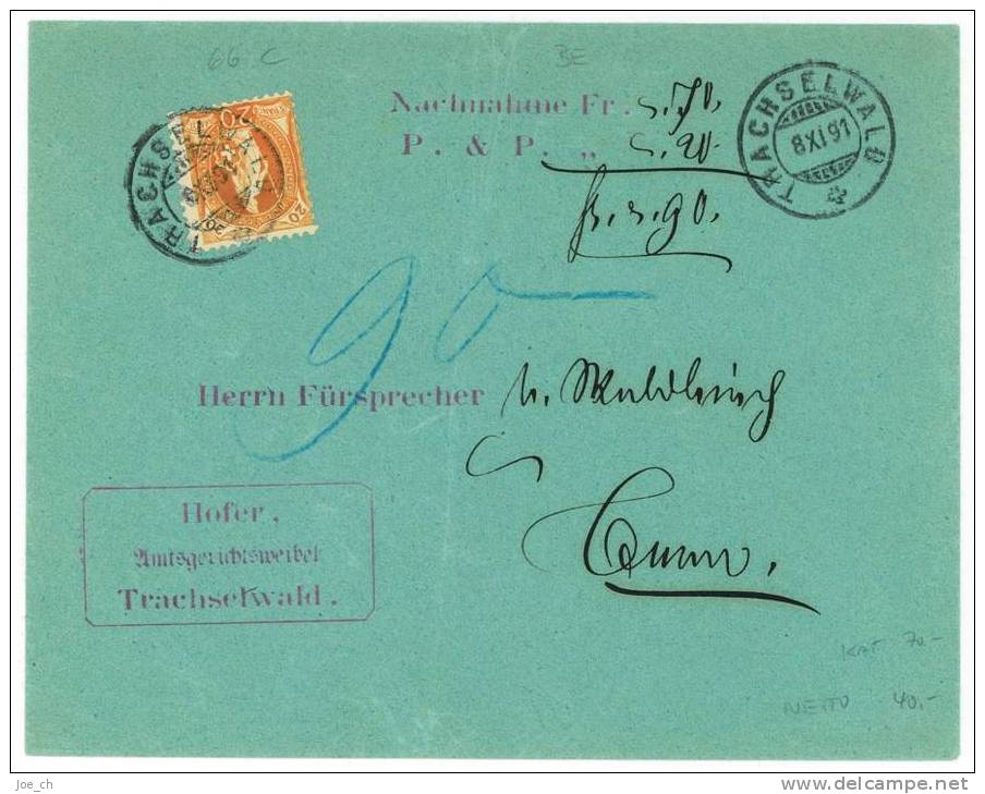 Stehende Helvetia 1891 Auf Nachnahmebrief, 3 Scans, Amtsgericht Trachselwald - Storia Postale