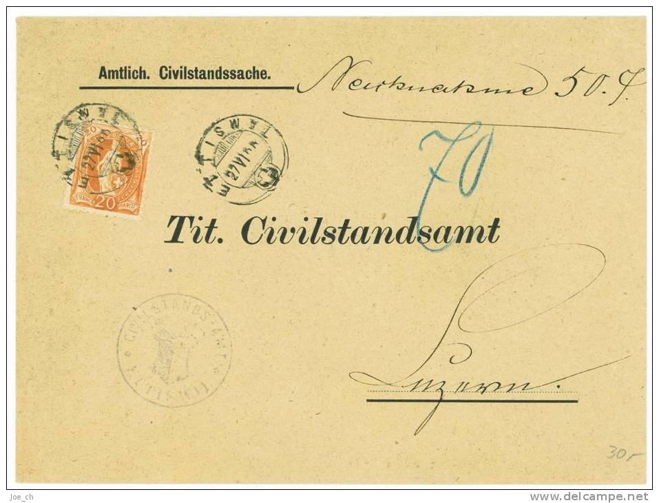 Stehende Helvetia 1888? Auf Brief, 3 Scans, Zivilstandsamt Ettiswil - Storia Postale