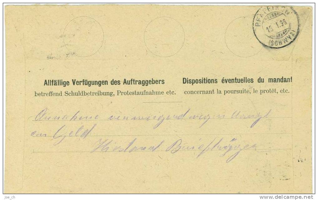 Stehende Helvetia/Ziffer Mischfrankatur 1896 Auf Einzugsmandat, 3 Scans, Henkel & Roth, Lenzburg - Storia Postale