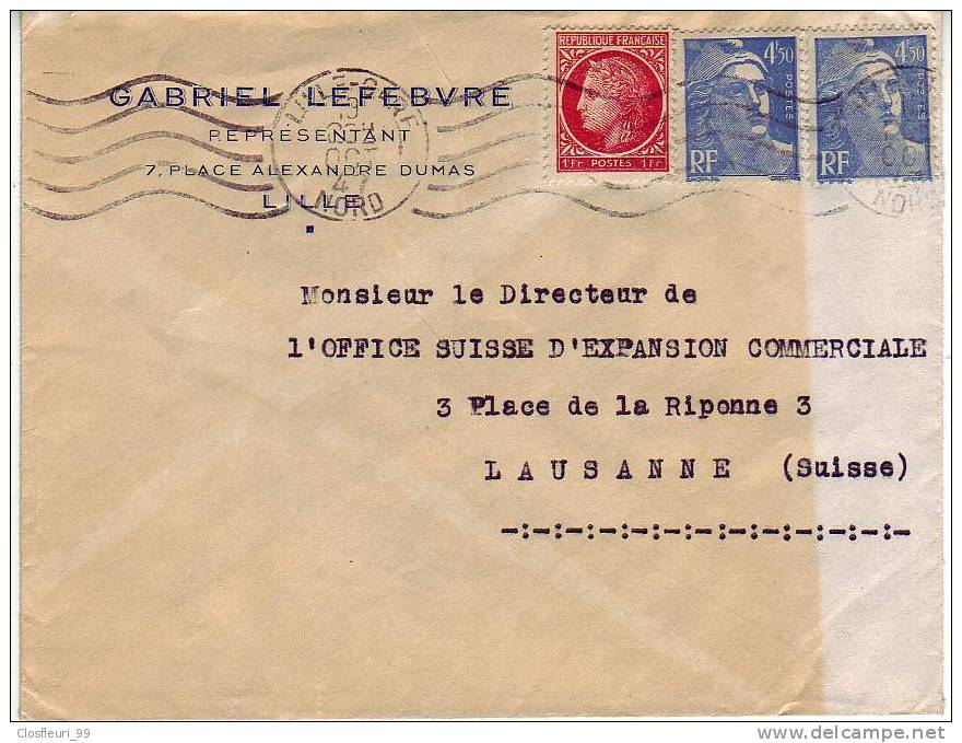 Lettre Pour La Suisse Avec Affranchissement Complémentaire, N° 718 A & 676 / Lille-Gare1947 - Lettres & Documents