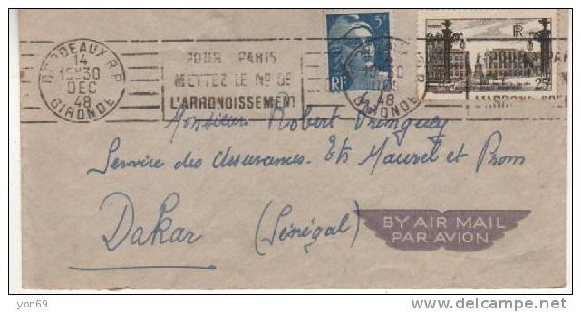 LETTRE  PAR AVION POUR  SENEGAL  GANDON   NANCY  BORDEAUX GIRONDE - 1921-1960: Période Moderne