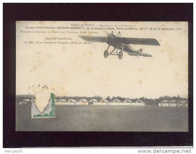 Reims Betheny Aérodrome De La Champagne 1913 Appareil Deperdussin Pilote Gilbert Voir état Avion Belle Carte - Bétheny