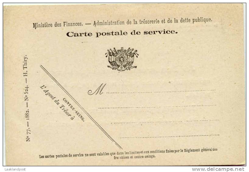 BELGIUM 1880's OFFICIAL POSTCARD FOR MINISTRY OF FINANCE, WITH PRINTED REVERSE RE. MONEY TO BE COLLECTED, UNUSED - Andere & Zonder Classificatie