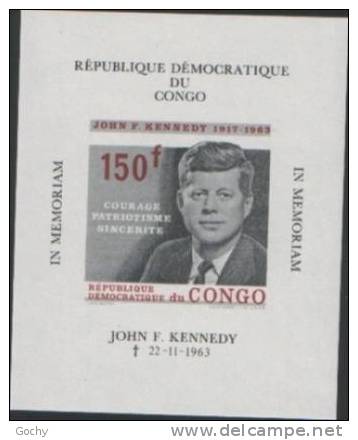 CONGO : BLOC N° 15 **- NON DENTELE- IMPERF - ONGETAND - " KENNEDY " 1964- Cote= 90,00 € à 10% - Neufs