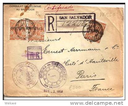 Sal004a/ EL SALVADOR -  Belgisches  Konsulat 1913, Dienstmarke + Siegel, Einschreiben - El Salvador