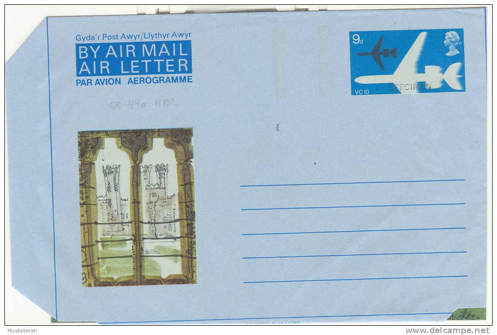 Great Britain Airmail Postal Stationery Aerogramme Cover QEII Overprint SPECIMEN Cachet : Castle Mint - Ficción & Especimenes