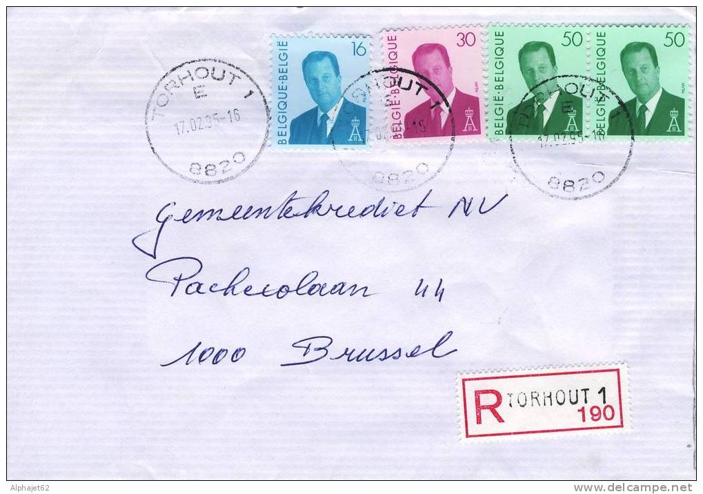 Torhout 190 - Affranchissement Multiple - BELGIQUE - LETTRE RECOMMANDEE - 1995 - Cartas & Documentos