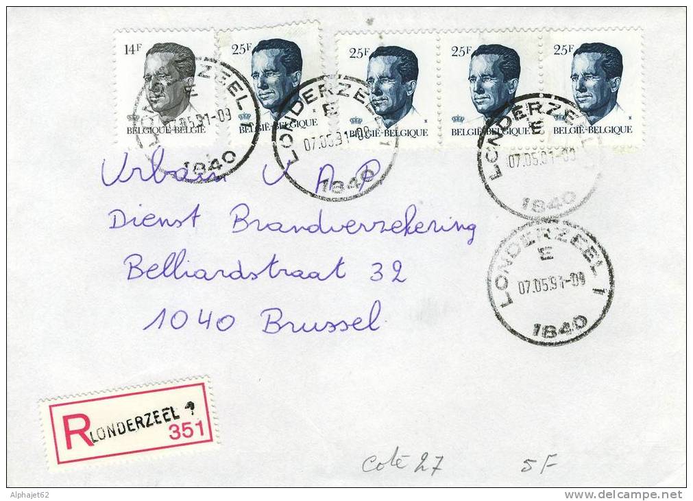 Affranchissement Multiple - BELGIQUE - LETTRE RECOMMANDEE - 1991 - Storia Postale