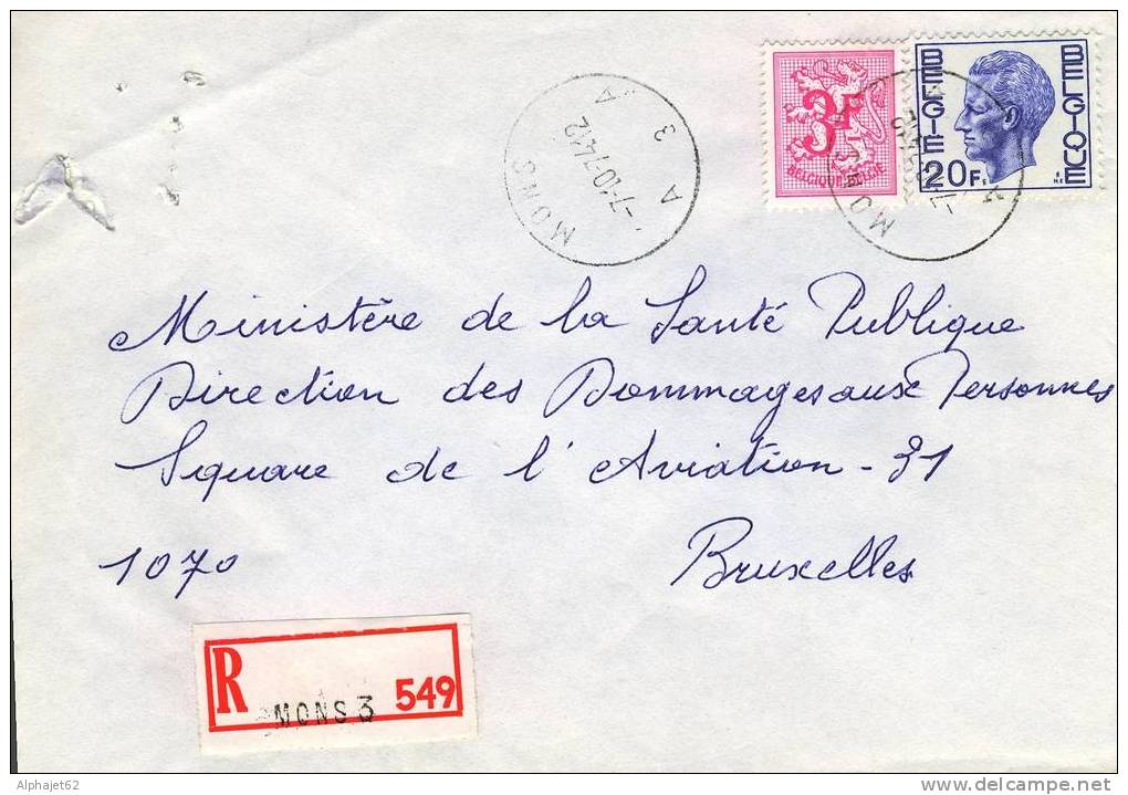 Mons 549 - Affranchissement Multiple - BELGIQUE - LETTRE RECOMMANDEE - 1974 - Briefe U. Dokumente