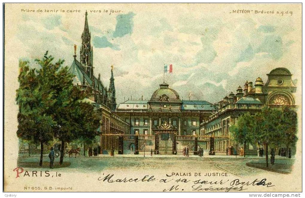 75001 PARIS - Ile De La Cite - Palais De Justice - Carte Systeme METEOR - Relief Et Mise En Lumiere - Precurseur 1900 - Tegenlichtkaarten, Hold To Light